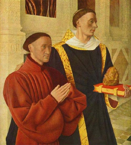 Jean Fouquet left wing of Melun diptych depicts Etienne Chevalier with his patron saint St. Stephen china oil painting image